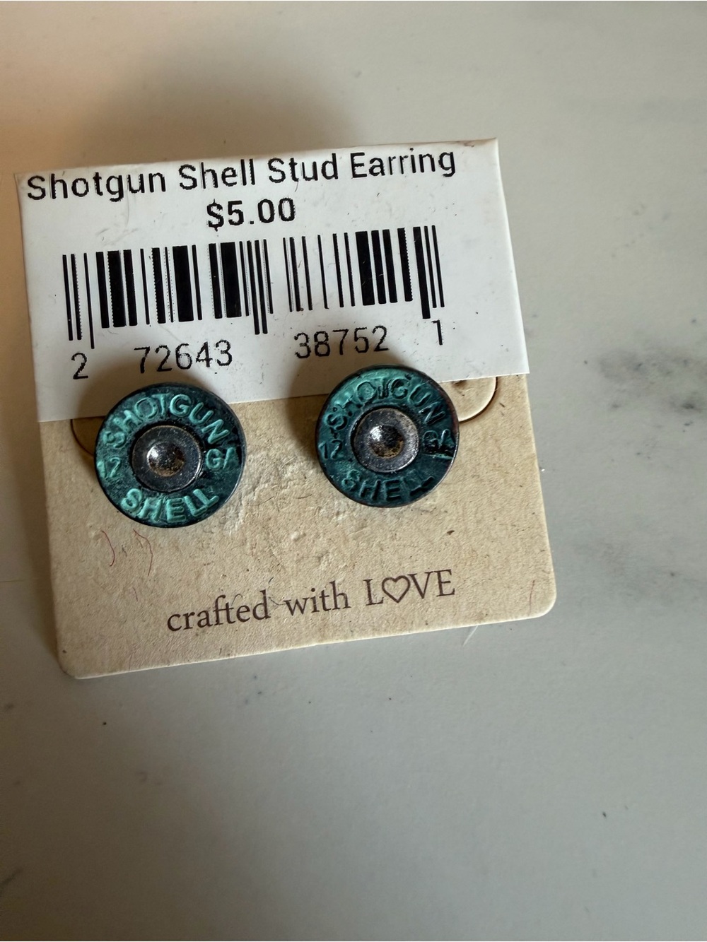 Shotgun Shell Stud Earrings in Patina Green